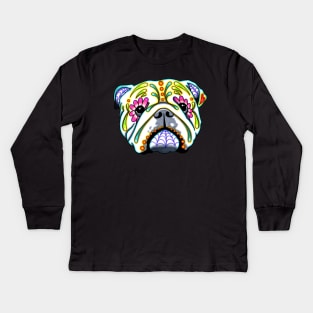 English Bulldog - Day of the Dead Sugar Skull Dog Kids Long Sleeve T-Shirt